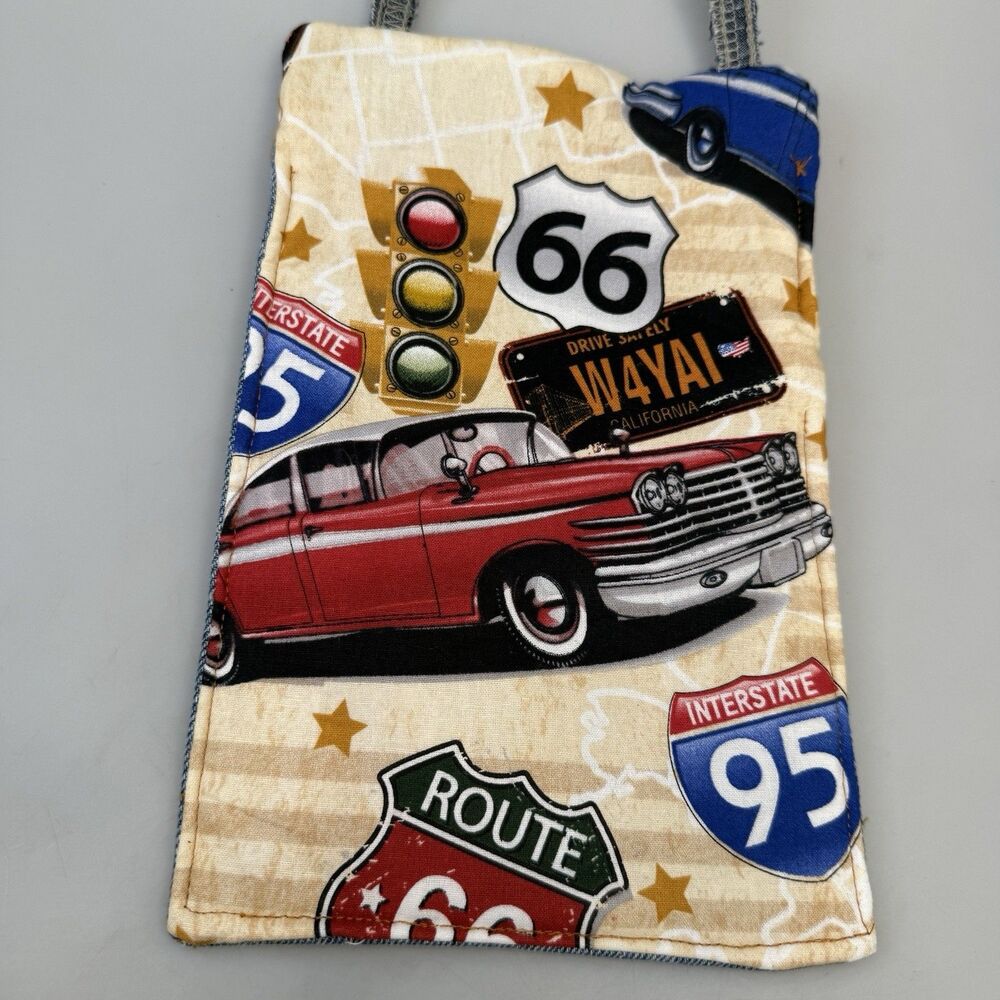 Handmade Route 66 57 Chevys Upcycled Jeans Pocket Crossbody Phone Pouch EUC - Picture 7 of 10